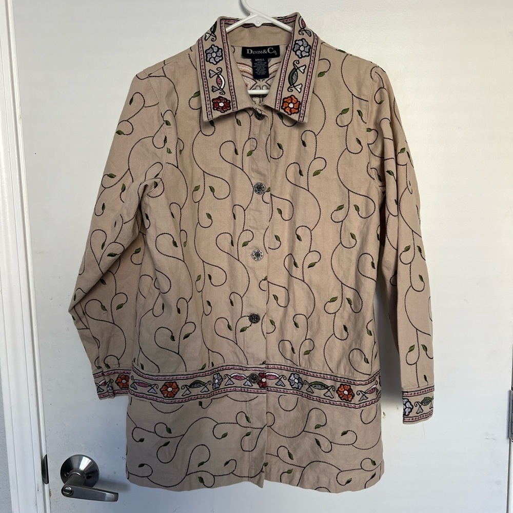 Denim&Co Embroidered Floral Button Up Jacket